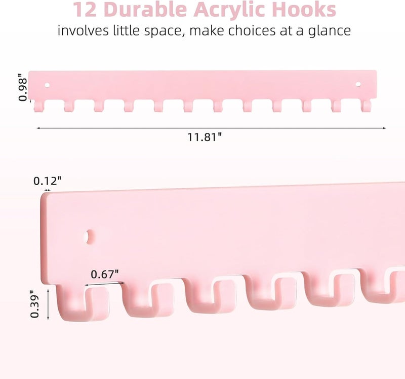 milylove Acrylic Necklace Holder 2 Pack Wall Mounted Necklace Organizer Hanging Jewelry Organizer with 12 Hooks for Necklaces, Bracelets, Rings and Bangles Display Pink - Image 4